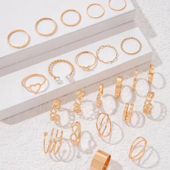 3/$35 Vintage Gold Plated Stackable Joint Knuckle Rings Set Pack Heart Pack - Picture 5 of 8